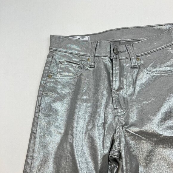 Gap Womens Silver Metallic 90s Loose Fit Pants Mid Rise Vented Cuff Size 0R - Picture 4 of 9